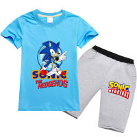 Sonic The Hedgehog เสื้อยืดสั้นกางเกงชุดเด็กชายหญิงแขนสั้นผ้าฝ้าย TShirt กางเกงขาสั้นใหม่การ์ตูนอะนิเมะเด็กเกาหลี RT1088A