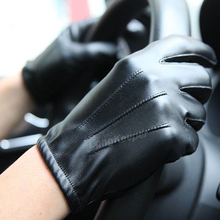 driving-hot-men-39-s-luxurious-pu-winter-autumn-driving-keep-warm-gloves-cashmere-tactical-gloves-leather-black-outdoor-sports