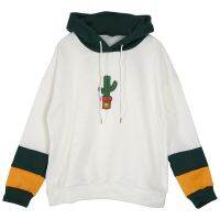 Women Long Sleeve Hoodies Sweatshirts Drawstring Color Block Cactus Oversized Hoodie Women Clothing Embroidered