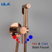 ULA Brass Toilet Bidet Faucet Rose Gold Hot Cold Mixer Handheld Bidet Bathroom Set Shattaf Sprayer Portable Hygienic Shower