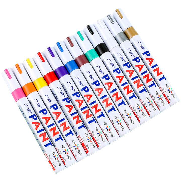 6-ชิ้นที่มีสีสันถาวรสีขาว-marker-กันน้ำสำหรับหินเครื่องหมายยางล้อยางผ้าโลหะ-12-สีปากกา-yrrey