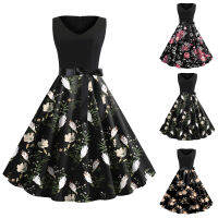 Patchwork ดอกไม้พิมพ์ Vintage ชุดผู้หญิง2023ฤดูร้อน Robe R 50S 60S Swing Rockabilly Party ชุดสำนักงานสุภาพสตรี Vestidos