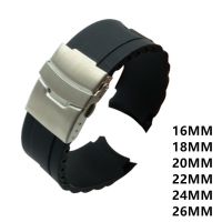 ☇ 16mm 18mm 20mm 22mm 24mm 26mm Silicone Rubber Diver Silicone Arc Watch Strap With Folding Stainless Steel Clasp Buckle