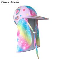 Children Sun Hat Kids Beach Cap Neck Cover Summer Boy Girl Outdoor Unicorn Rainbow Sunscreen UV Protection Swim Flap Hats UPF50