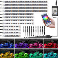 RGB ชุดไฟ LED มอเตอร์ไซค์12ชิ้นไฟใต้รถจักรยานยนต์โหมดไฟกันน้ำหลากสี DC 12V ควบคุมผ่านแอป