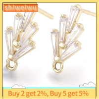 SHIWEIWU2558285 ทองสีทอง ทองเหลืองลูกบาศก์เซอร์โคเนีย ห่วงแบบห่วง ทองเหลืองเบิ้ล ปลั๊กเจาะหู การค้นพบต่างหู ใบใบ ต่างหูหมุดโพสต์ สำหรับผู้หญิงสาวห้อยต่างหู