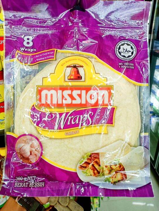 แผ่นแป้งตอร์ติญ่า Mission Wraps Garlic แป้งเคบับ มิชชั่น แป้งตอร์ติญ่า