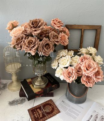 【CC】 7Heads roses simulation flower autumn rose bouquet living room indoor dry decoration wedding