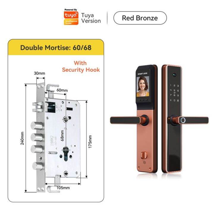 กุญแจล็อคอิเล็กทรอนิกส์ตรวจจับลายนิ้วมือด้วย-wifi-ประตูล็อคอัจฉริยะได้ด้วยกล้องวีดีโอด้านหน้ากลางแจ้ง