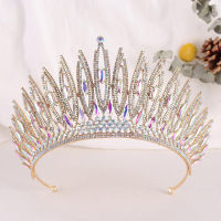 บาร็อค AB Warna Kristal Berkilauan Besar Mahkota Berlian Buatan Perkahwinan Tiaras Wanita Kecantikan Pageant Adem Aksesori Rambut Pengantin