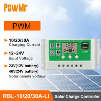 PowMr 10A 20A 30A PWM Solar Controller 12V 24V Auto LCD Display Work For Lead Acid And Lithium Batt Solar Charge Controller RBL-LI