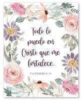 Filipenses: ศิลปะบนผนัง En Espanol Todo Lo Puedo En Christo Que Me Fortalece ดอกไม้คริสเตียนตกแต่งในสเปน X Unframed