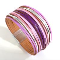 ALLYES Mixed Color Multilayer Leather Bracelet for Women Magnet Buckle Handmade Wrap Wide Bangles Fashion Wristband Jewelry Charms and Charm Bracelet