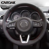 CARDAK Black Artificial Leather Hand stitched Car Steering Wheel Cover For Mazda CX 3 CX3 CX 5 CX5 2017 2018 Car Steering covers