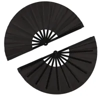 12 Pieces Large Folding Fan Nylon Cloth Handheld Folding Fan Chinese Kung Fu Tai Chi Fan Black Decoration Fold Hand Fan