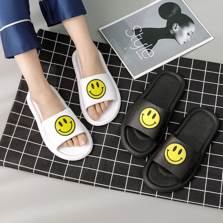 รองเท้าแตะ-ลายการ์ตูนหน้ายิ้ม-ป้องกันการลื่น-เหมาะกับใส่ในบ้าน-สําหรับผู้หญิง