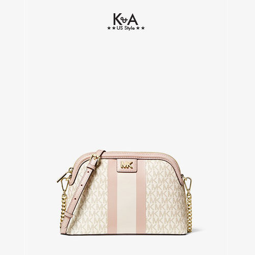 HCM]Túi xách Michael Kors hến đeo chéo Large Logo Stripe Dome Crossbody Bag  