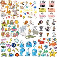 Iron on Cute Animal Patches Set for Clothing DIY T-shirt Applique Cat Ufo Rainbow Cat Heat Transfer Clothes Thermal Stickers Haberdashery