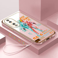 เคสสำหรับ Honor โทรศัพท์90 5G 90 Lite 5G ฟรีสายคล้องการ์ตูนนักบินอวกาศลวดลายขอบสี่เหลี่ยมเคสโทรศัพท์ชุบหรูหราเคสโทรศัพท์นิ่ม