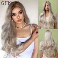 GEMMA Long Wavy Ombre Blonde White Synthetic Wigs for Women Cosplay Daily Party Middle Part Hair Wigs High Temperature Fiber