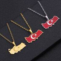 【CC】 Turkey Ethnic Map Flag Pendant Necklace Gold Color Men Turkish Jewelry