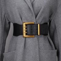 【CW】 Luxury Wide Elastic Faux Leather Waistbands Fashion Pin Alloy Buckle Waist Coat Sweater