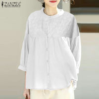 (จัดส่งฟรี)Fancystyle เสื้อเย็บต่อกันลูกไม้แขน3/4เสื้อคอกลมเรียบง่ายแบบติดกระดุม #8