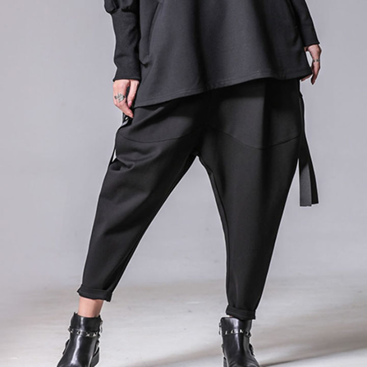 xitao-pants-black-pocket-pleated-women-harem-pants