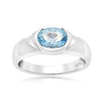 CHRISHA_แหวนเงินแท้ 925 ประดับพลอยบลูโทแพซ (Blue Topaz) และเคลือบด้วยทองคำขาว ขนาด 7.5 *บริการปรับขนาดแหวนฟรี แชทกับร้านก่อนสั่งซื้อ*