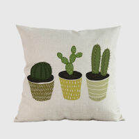 18" Square Linen Home Decorative Cactus Throw Pillows Hand Painting Potted Plants Tropical Cactus Nordic Euro Sofa Chair Cushion