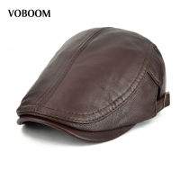 VOBOOM หนังแกะจริงหนังแบนหมวกผู้ชายผู้หญิงฤดูใบไม้ผลิฤดูร้อน Beret ปรับ Breathable Soft Cabbie Newsboy หมวก121