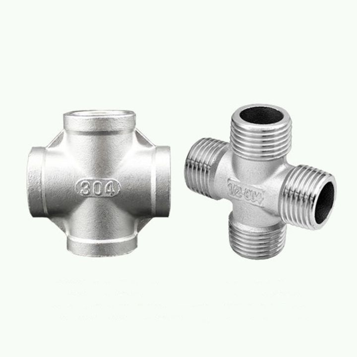 304-stainless-steel-dn8-10-15-dn20-25-32-40-50-1-2-bsp-female-male-thread-4-way-equal-for-water-gas-and-oil-cross-pipe-fittings