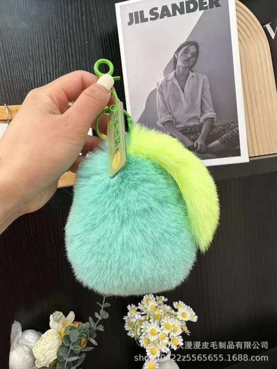 high-end-no-pressed-pear-imitation-rex-rabbit-hair-yali-car-keychain-pendant-ins-plush-ball-school-bag-bag-ornament