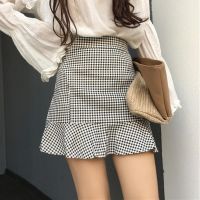 COD ♧ qafh47 IELGY Ladies Short Skirt Plaid Pattern Office Casual Fashion Bag Hip A-line Version