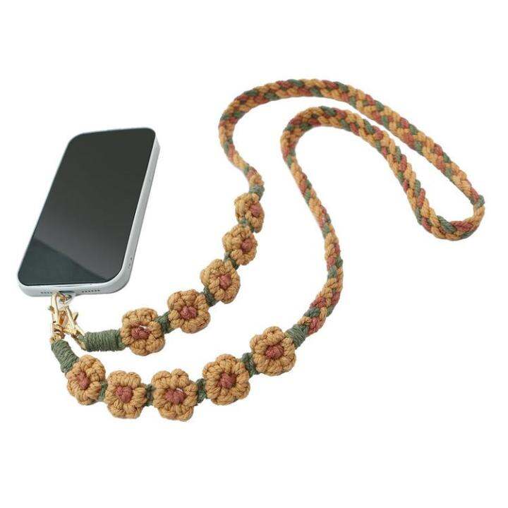 cell-phone-lanyard-strap-hand-woven-daisy-mobile-phone-rope-cotton-rope-material-with-small-daisy-appearance-double-hangings-buckle-respectable