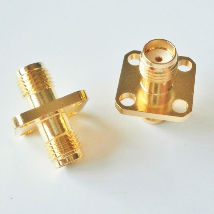 sma-2-dual-female-connector-sma-female-to-sma-female-plug-4-hole-flange-panel-mount-same-length-gold-brass-rf-coaxial-adapters-electrical-connectors