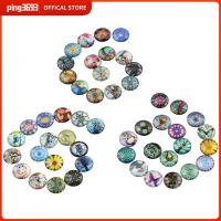 PING3693 50Pcs 50รูปแบบ Cabochons แก้วพิมพ์ลาย กระจกสำหรับผู้หญิง 12mm ครับ กระเบื้องคาไลโดสโคป cabochons กระเบื้องโมเสค ครึ่งรอบ พลอยโดมแบน ทำเครื่องประดับ DIY