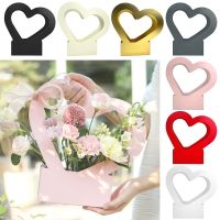 ✵ 4PCS Heart shaped Hand Held Flower Paper Basket Flowers Gift Box Flower Wrapping Paper Gift Flowers Bunch Packaging Material