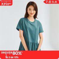 GIORDANO Women T-Shirts 100% Cotton Solid Color Ruffle Tee Crewneck Short Sleeve Summer Simple Loose Casual Tshirts 13323212