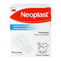 (สีใส :ยกกล่อง 10 ซอง) 3M Neoplast Clear Plastic Bandage  ซอง 10 แผ่น นีโอพล๊าส พลาสเตอร์พลาสติกใส (วันหมดอายุ 22/11/26)