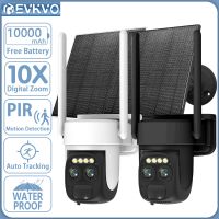 EVKVO ซิมการ์ด10MP 4G หรือ Wi-Fi กล้อง IP โซลาร์เซลล์10X ซูมชาร์จแบตเตอรี่ในตัวตรวจจับการเคลื่อนไหว PIR สายเคเบิล3M ไร้สายกล้องรักษาความปลอดภัย PTZ CCTV กันน้ำกลางแจ้ง