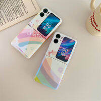 เคสสำหรับออปโป้ไฟนด์ N2ฝาพับได้อย่างหรูหราสีน้ำเงิน-เรย์เคสโทรศัพท์ซิลิโคนสีรุ้งยิ้มมีความสุข