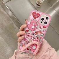 COD DSFDGFNN เคสป้องกันโทรศัพท์มือถือ ลายหมีสีชมพู พร้อมสายคล้อง สําหรับ Apple Iphone 14pro 12pro xsmax 11 14plus 13 678plus Xr