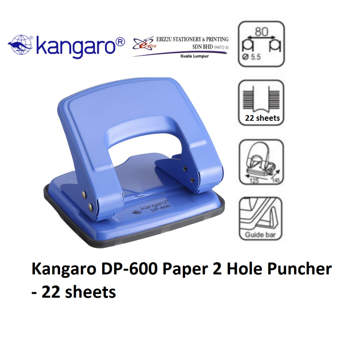 Kangaro DP600 Paper 2 Hole Puncher 22 sheets (penumbuk, puncher