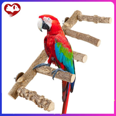 คอนไม้สำหรับนกแก้วธรรมชาติแบบตั้งบันไดสำหรับปีนอุปกรณ์เสริมกรงนกของเล่นสำหรับสัตว์เล็ก