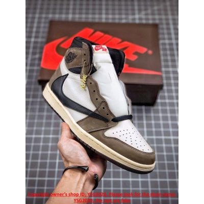 [HOT] ✅Original NK* Trav- Scot- x Ar J0dn 1 High O- G- S- P- Barbed Hook Dark Brown Basketball Shoes Skateboard Shoes{Free Shipping}