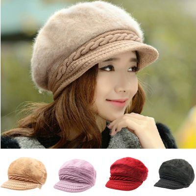[Lady Sugar]  หมวกเบเร่ต์ลำลองสไตล์เกาหลี,หมวกเบเร่ต์ถักขนกระต่ายใส่ให้ความอบอุ่นในฤดูหนาวใหม่ปี2021