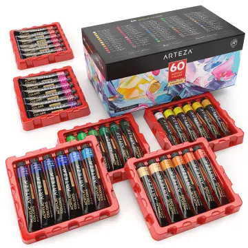 ARTEZA Acrylic Paint Kit, Portable Art Set with Easel, Carrying Case, 10  Brushes, 2 Stretched Canvases, 48 Acrylic Paint Tubes, Art Supplies for