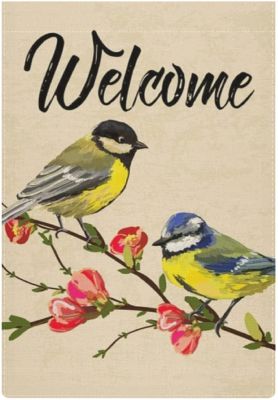 Garden Flag Birds Welcome Spring Floral Flowers Summer Vintage House Flags Hello Welcome Home Yard Banner for Outside Flower Pot