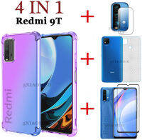 (4in1) สำหรับ Xiaomi Redmi 9T เคสโทรศัพท์ + กระจกเทมเปอร์ฟิล์ม + ฟิล์มด้านหลัง + กล้องฟิล์มฟิล์มเลนส์,เคสโทรศัพท์ Redmi9t,คาร์บอนสติ๊กเกอร์ไฟเบอร์,กระจกเทมเปอร์สี่มุม Drop-Proof เคสโทรศัพท์